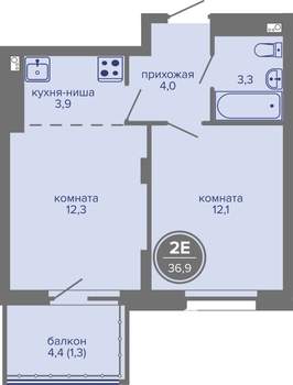 2-к квартира, вторичка, 37м2, 16/26 этаж