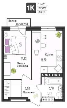 1-к квартира, вторичка, 33м2, 3/4 этаж