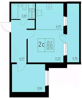 2-к квартира, строящийся дом, 40м2, 7/10 этаж