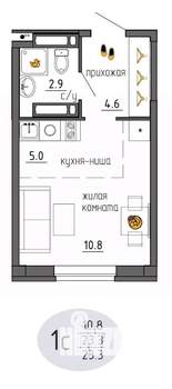 Студия квартира, строящийся дом, 23м2, 22/25 этаж
