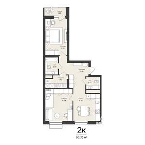 2-к квартира, строящийся дом, 69м2, 14/16 этаж