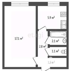 1-к квартира, вторичка, 30м2, 1/9 этаж