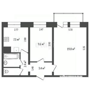 2-к квартира, вторичка, 47м2, 2/3 этаж