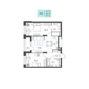 3-к квартира, вторичка, 68м2, 2/22 этаж