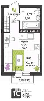 Студия квартира, вторичка, 21м2, 1/4 этаж