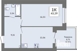 1-к квартира, вторичка, 43м2, 1/7 этаж