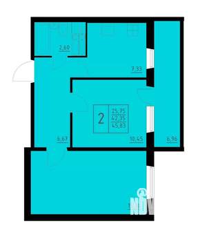2-к квартира, строящийся дом, 46м2, 5/9 этаж