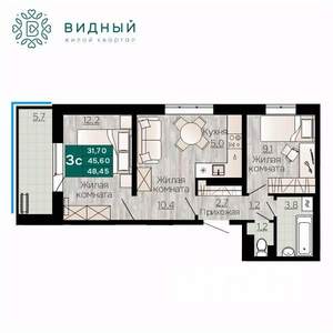 3-к квартира, вторичка, 48м2, 6/8 этаж