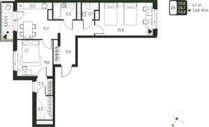 2-к квартира, строящийся дом, 60м2, 9/20 этаж