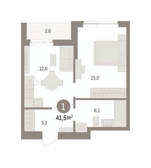 1-к квартира, вторичка, 41м2, 7/16 этаж