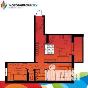 3-к квартира, вторичка, 59м2, 1/8 этаж
