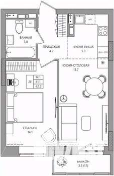 2-к квартира, вторичка, 42м2, 6/8 этаж