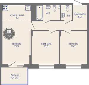 3-к квартира, вторичка, 55м2, 9/26 этаж