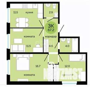 3-к квартира, вторичка, 67м2, 7/25 этаж