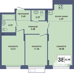 3-к квартира, вторичка, 63м2, 2/10 этаж