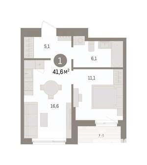 1-к квартира, вторичка, 42м2, 8/16 этаж
