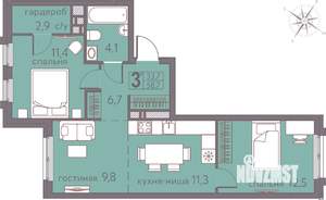 3-к квартира, строящийся дом, 59м2, 11/22 этаж