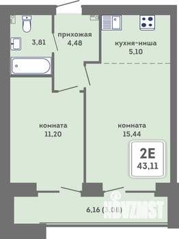 2-к квартира, вторичка, 43м2, 2/7 этаж