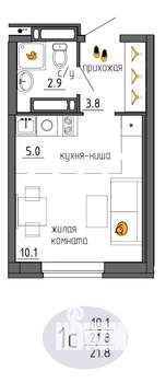 Студия квартира, строящийся дом, 22м2, 22/25 этаж
