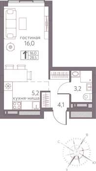 Студия квартира, строящийся дом, 29м2, 13/20 этаж