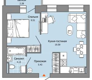 1-к квартира, вторичка, 39м2, 6/9 этаж