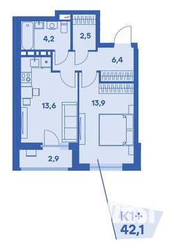 1-к квартира, вторичка, 42м2, 2/8 этаж