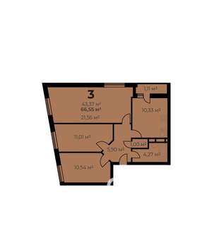 3-к квартира, строящийся дом, 65м2, 13/16 этаж