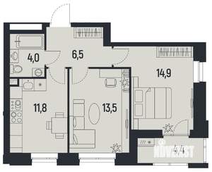 2-к квартира, вторичка, 53м2, 1/12 этаж
