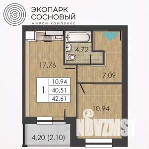 1-к квартира, вторичка, 40м2, 1/4 этаж