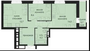 2-к квартира, вторичка, 42м2, 7/10 этаж