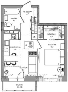 2-к квартира, вторичка, 40м2, 10/10 этаж