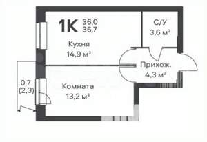 Студия квартира, вторичка, 37м2, 2/6 этаж