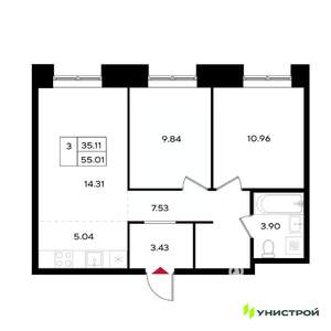 3-к квартира, вторичка, 55м2, 8/25 этаж