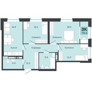 3-к квартира, вторичка, 79м2, 15/18 этаж