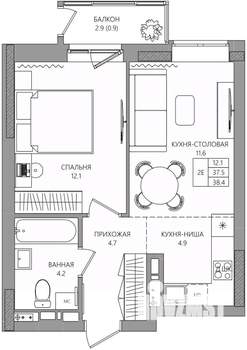 2-к квартира, вторичка, 38м2, 5/8 этаж