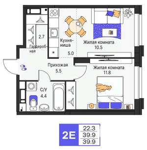 2-к квартира, вторичка, 40м2, 4/25 этаж