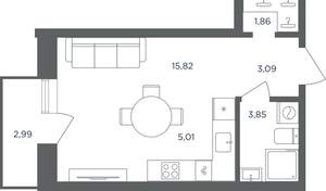 1-к квартира, вторичка, 31м2, 5/8 этаж