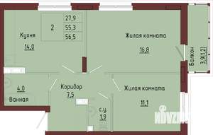 2-к квартира, строящийся дом, 59м2, 2/9 этаж
