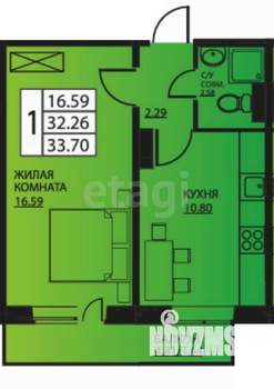 1-к квартира, вторичка, 32м2, 16/16 этаж