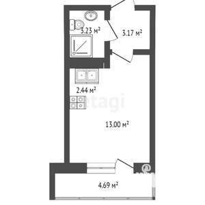 Студия квартира, вторичка, 23м2, 9/25 этаж