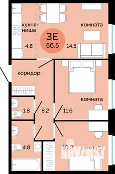 3-к квартира, строящийся дом, 57м2, 11/17 этаж