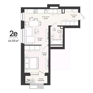 2-к квартира, строящийся дом, 45м2, 2/16 этаж