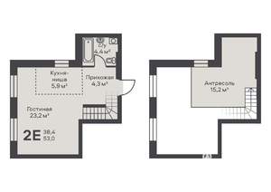 2-к квартира, вторичка, 53м2, 1/4 этаж