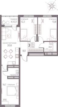 3-к квартира, вторичка, 80м2, 12/20 этаж