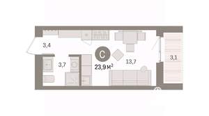 Студия квартира, вторичка, 24м2, 8/10 этаж