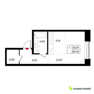 1-к квартира, вторичка, 29м2, 11/25 этаж