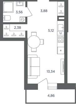 1-к квартира, вторичка, 30м2, 7/10 этаж