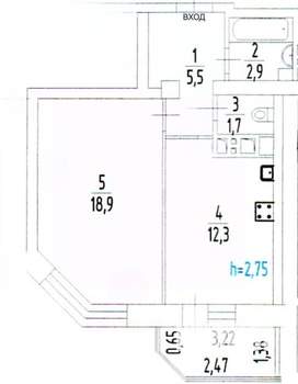1-к квартира, вторичка, 41м2, 6/17 этаж