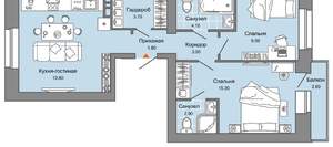 2-к квартира, вторичка, 61м2, 6/7 этаж