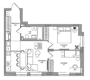 3-к квартира, вторичка, 56м2, 7/9 этаж